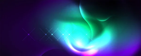 Neon Glowing Waves Magic Energy Space Light Concept Abstract Background - Stok Vektor