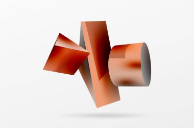 Metalik 3d şekil vektör geometrik arkaplan. Duvar kağıdı, afiş, arkaplan veya iniş için moda tekno iş şablonu