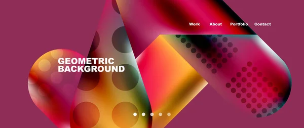 Glassmorphism Landing Page Background Template Colorful Glass Shapes Metallic Effect — Stok Vektör