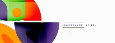 Renkli minimetrik geometrik soyut arkaplan. Yuvarlak elementlerle üçgen şekli, daireler. Duvar kağıdı, afiş, arkaplan veya iniş için moda tekno iş şablonu