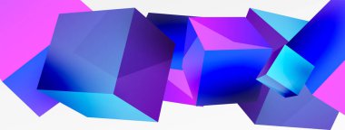 3d küp vektör soyut arkaplan. 3d kare şeklindeki temel geometrik elementlerin bileşimi. Duvar kağıdı, afiş, arkaplan veya iniş için moda tekno iş şablonu