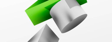 Metalik 3d şekil vektör geometrik arkaplan. Duvar kağıdı, afiş, arkaplan veya iniş için moda tekno iş şablonu