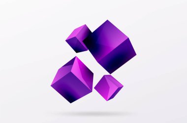 3d küp vektör soyut arkaplan. 3d kare şeklindeki temel geometrik elementlerin bileşimi. Duvar kağıdı, afiş, arkaplan veya iniş için moda tekno iş şablonu