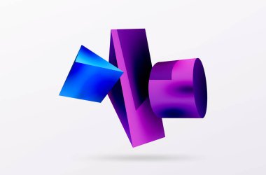 Metalik 3d şekil vektör geometrik arkaplan. Duvar kağıdı, afiş, arkaplan veya iniş için moda tekno iş şablonu