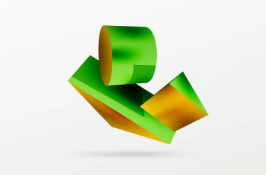 Metalik 3d şekil vektör geometrik arkaplan. Duvar kağıdı, afiş, arkaplan veya iniş için moda tekno iş şablonu