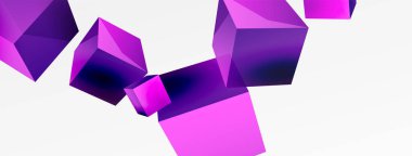 3d küp vektör soyut arkaplan. 3d kare şeklindeki temel geometrik elementlerin bileşimi. Duvar kağıdı, afiş, arkaplan veya iniş için moda tekno iş şablonu