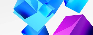 3d vektör soyut arkaplan. Uçan küp kompozisyonu. Duvar kağıdı, afiş, arkaplan veya iniş için moda tekno iş şablonu