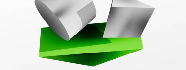 Vektör 3d soyut arkaplan. Şekiller 3 boyutlu üçgen ve silindir. Duvar kağıdı, afiş, arkaplan veya iniş için moda tekno iş şablonu