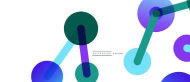 Soyut arkaplan. Yuvarlak noktalar çizgilerle birleşti. Duvar kağıdı, afiş, arkaplan veya iniş için moda tekno iş şablonu