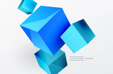 3d küp vektör soyut arkaplan. 3d kare şeklindeki temel geometrik elementlerin bileşimi. Duvar kağıdı, afiş, arkaplan veya iniş için moda tekno iş şablonu