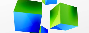 3d küp vektör soyut arkaplan. 3d kare şeklindeki temel geometrik elementlerin bileşimi. Duvar kağıdı, afiş, arkaplan veya iniş için moda tekno iş şablonu