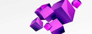 3d küp vektör soyut arkaplan. 3d kare şeklindeki temel geometrik elementlerin bileşimi. Duvar kağıdı, afiş, arkaplan veya iniş için moda tekno iş şablonu