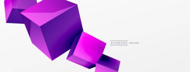 3d küp vektör soyut arkaplan. 3d kare şeklindeki temel geometrik elementlerin bileşimi. Duvar kağıdı, afiş, arkaplan veya iniş için moda tekno iş şablonu