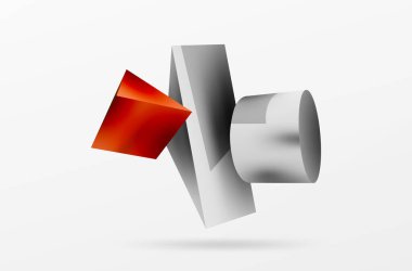 Metalik 3d şekil vektör geometrik arkaplan. Duvar kağıdı, afiş, arkaplan veya iniş için moda tekno iş şablonu