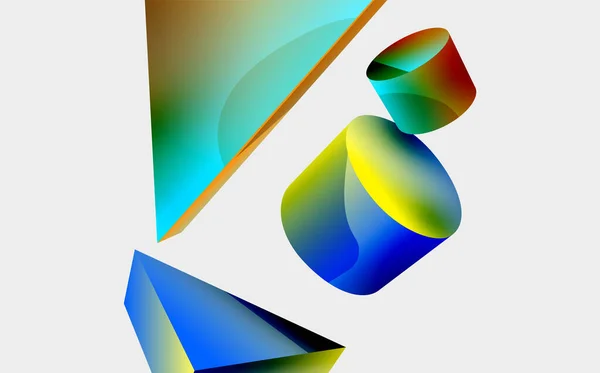 Vector Minimalist Geometric Abstract Background Triangle Cylinder Pyramid Basic Shape — Stok Vektör