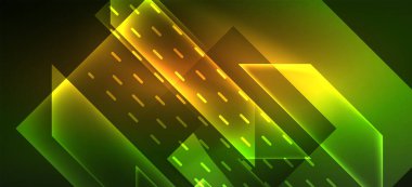 Arkaplanda parlak çizgiler ve geometrik şekiller var. Yapay zeka teknolojisi, engelleme zinciri, dijital, iletişim, 5G, bilim konsepti için karanlık duvar kağıdındaki ışıklar