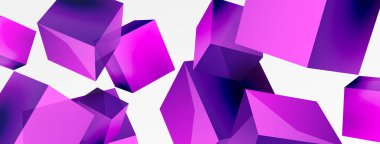 3d küp vektör soyut arkaplan. 3d kare şeklindeki temel geometrik elementlerin bileşimi. Duvar kağıdı, afiş, arkaplan veya iniş için moda tekno iş şablonu