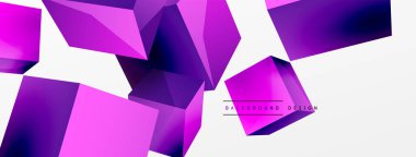 3d küp vektör soyut arkaplan. 3d kare şeklindeki temel geometrik elementlerin bileşimi. Duvar kağıdı, afiş, arkaplan veya iniş için moda tekno iş şablonu