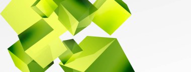 3d küp vektör soyut arkaplan. 3d kare şeklindeki temel geometrik elementlerin bileşimi. Duvar kağıdı, afiş, arkaplan veya iniş için moda tekno iş şablonu