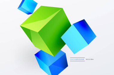 3d küp vektör soyut arkaplan. 3d kare şeklindeki temel geometrik elementlerin bileşimi. Duvar kağıdı, afiş, arkaplan veya iniş için moda tekno iş şablonu