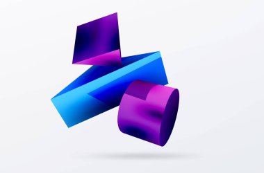 Vektör 3d soyut arkaplan. Şekiller 3 boyutlu üçgen ve silindir. Duvar kağıdı, afiş, arkaplan veya iniş için moda tekno iş şablonu