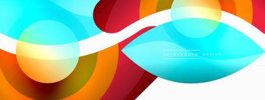 Renkli geometrik şekilli soyut arkaplan. Yuvarlak şekilli, daire ve çizgilerle çok güzel bir arka plan. Geometrik tasarım. Vektör illüstrasyonu