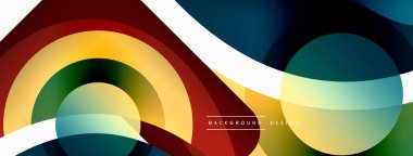 Renkli geometrik şekilli soyut arkaplan. Yuvarlak şekilli, daire ve çizgilerle çok güzel bir arka plan. Geometrik tasarım. Vektör illüstrasyonu