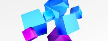 3d vector abstract background. Flying cubes composition. Trendy techno business template for wallpaper, banner, background or landing