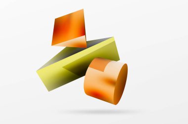 Vektör 3d soyut arkaplan. Şekiller 3 boyutlu üçgen ve silindir. Duvar kağıdı, afiş, arkaplan veya iniş için moda tekno iş şablonu