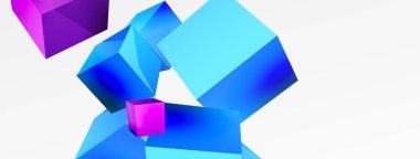 3d cubes vector abstract background. Composition of 3d square shaped basic geometric elements. Trendy techno business template for wallpaper, banner, background or landing