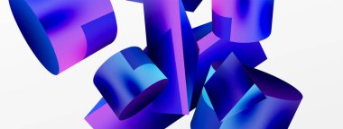 Metalik 3d şekil vektör geometrik arkaplan. Duvar kağıdı, afiş, arkaplan veya iniş için moda tekno iş şablonu