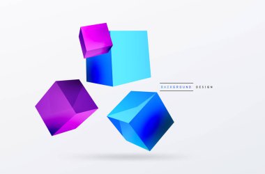 3d küp vektör soyut arkaplan. 3d kare şeklindeki temel geometrik elementlerin bileşimi. Duvar kağıdı, afiş, arkaplan veya iniş için moda tekno iş şablonu
