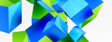 3d küp vektör soyut arkaplan. 3d kare şeklindeki temel geometrik elementlerin bileşimi. Duvar kağıdı, afiş, arkaplan veya iniş için moda tekno iş şablonu