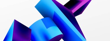 Metalik 3d şekil vektör geometrik arkaplan. Duvar kağıdı, afiş, arkaplan veya iniş için moda tekno iş şablonu