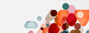 Beyaz üzerine renkli baloncuklar ve yuvarlak geometrik şekiller. Duvar kağıdı, pankart, arkaplan, iniş sayfası için vektör geometrik asgari özet arkaplan