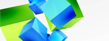 3d vektör soyut arkaplan. Uçan küp kompozisyonu. Duvar kağıdı, afiş, arkaplan veya iniş için moda tekno iş şablonu