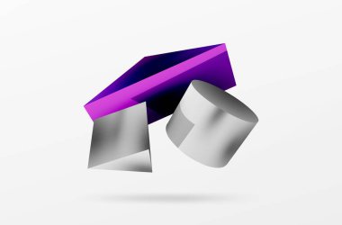 Metalik 3d şekil vektör geometrik arkaplan. Duvar kağıdı, afiş, arkaplan veya iniş için moda tekno iş şablonu