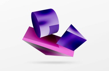 Metalik 3d şekil vektör geometrik arkaplan. Duvar kağıdı, afiş, arkaplan veya iniş için moda tekno iş şablonu