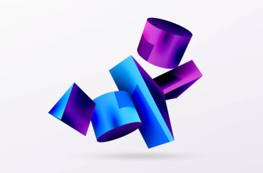 Vektör 3d soyut arkaplan. Şekiller 3 boyutlu üçgen ve silindir. Duvar kağıdı, afiş, arkaplan veya iniş için moda tekno iş şablonu