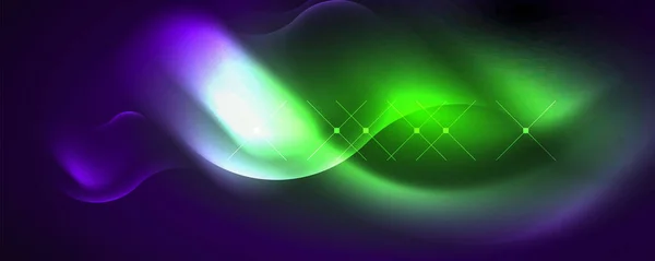 Neon Glowing Waves Magic Energy Space Light Concept Abstract Background — ストックベクタ