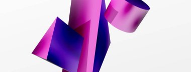 Vektör 3d soyut arkaplan. Şekiller 3 boyutlu üçgen ve silindir. Duvar kağıdı, afiş, arkaplan veya iniş için moda tekno iş şablonu