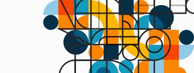 Minimum geometrik soyut arkaplan. Çember kare ve üçgen tasarım. Duvar kağıdı, afiş, arkaplan veya iniş için moda tekno iş şablonu