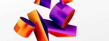 Metalik 3d şekil vektör geometrik arkaplan. Duvar kağıdı, afiş, arkaplan veya iniş için moda tekno iş şablonu