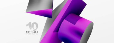 Metalik 3d şekil vektör geometrik arkaplan. Duvar kağıdı, afiş, arkaplan veya iniş için moda tekno iş şablonu