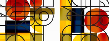 Güzel soyut bir arka plan. Çemberler, üçgen şekiller ve kareler. Duvar kağıdı, pankart, arkaplan veya iniş için en küçük geometrik şablon