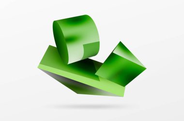 Metalik 3d şekil vektör geometrik arkaplan. Duvar kağıdı, afiş, arkaplan veya iniş için moda tekno iş şablonu