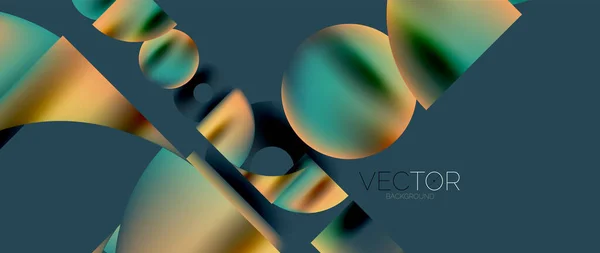 Geometric Abstract Panorama Wallpaper Background Shapes Circles Metallic Color Geometric — Vetor de Stock