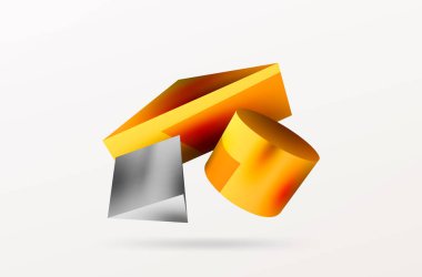 Vektör 3d soyut arkaplan. Şekiller 3 boyutlu üçgen ve silindir. Duvar kağıdı, afiş, arkaplan veya iniş için moda tekno iş şablonu