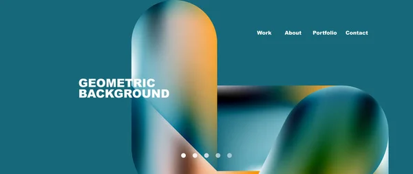 Glassmorphism Landing Page Background Template Colorful Glass Shapes Metallic Effect — Διανυσματικό Αρχείο