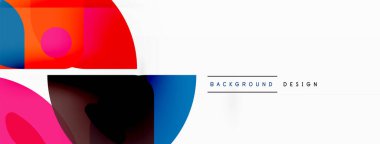 Renkli minimetrik geometrik soyut arkaplan. Yuvarlak elementlerle üçgen şekli, daireler. Duvar kağıdı, afiş, arkaplan veya iniş için moda tekno iş şablonu